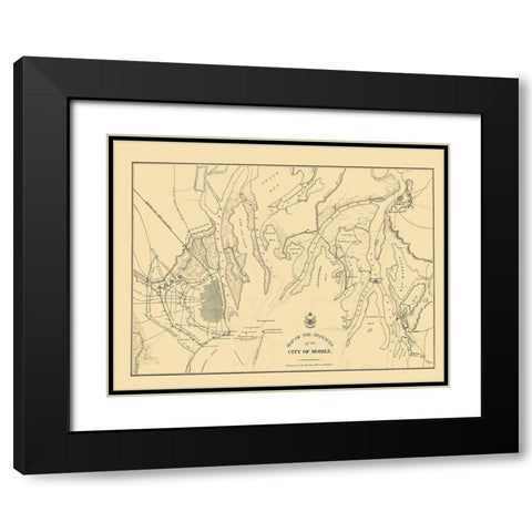 Defences of City of Mobile - Bowen 1866 Black Modern Wood Framed Art Print with Double Matting by Bowen
