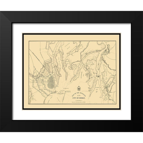 Defences of City of Mobile - Bowen 1866 Black Modern Wood Framed Art Print with Double Matting by Bowen