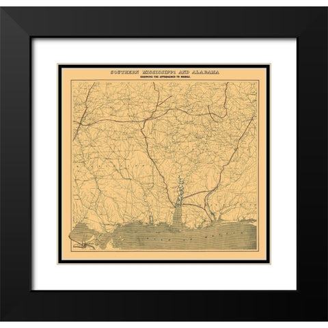 Southern Mississippi Alabama Approaches Mobile Black Modern Wood Framed Art Print with Double Matting by Bache