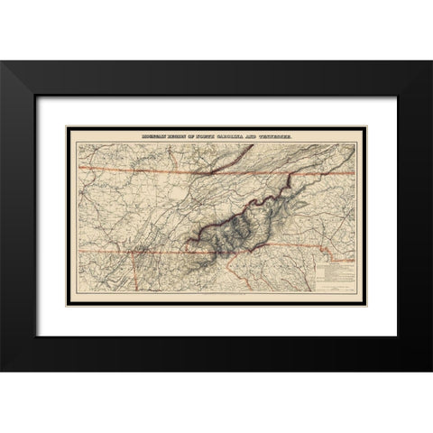 Mountain Region North Carolina Tennessee Black Modern Wood Framed Art Print with Double Matting by Bache