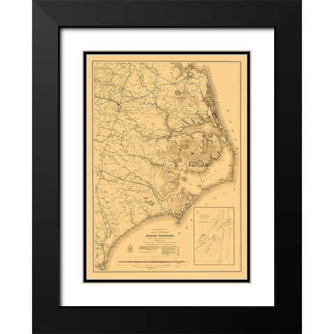 Eastern Portion North Carolina Military Black Modern Wood Framed Art Print with Double Matting by Fillmore