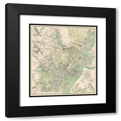 Savannah Georgia and Vicinity - Sherman 1864 Black Modern Wood Framed Art Print with Double Matting by Sherman