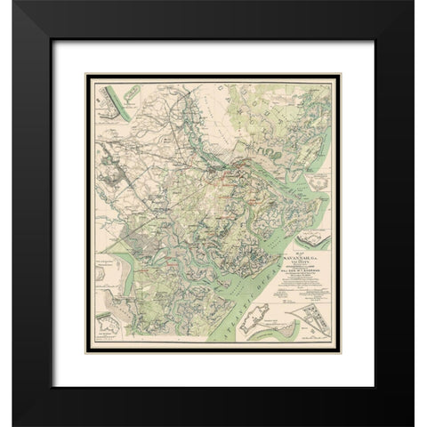 Savannah Georgia and Vicinity - Sherman 1864 Black Modern Wood Framed Art Print with Double Matting by Sherman