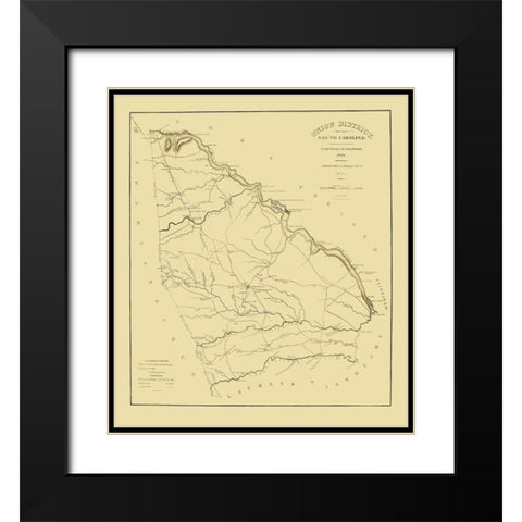 Union District South Carolina - Thompson 1825 Black Modern Wood Framed Art Print with Double Matting by Thompson