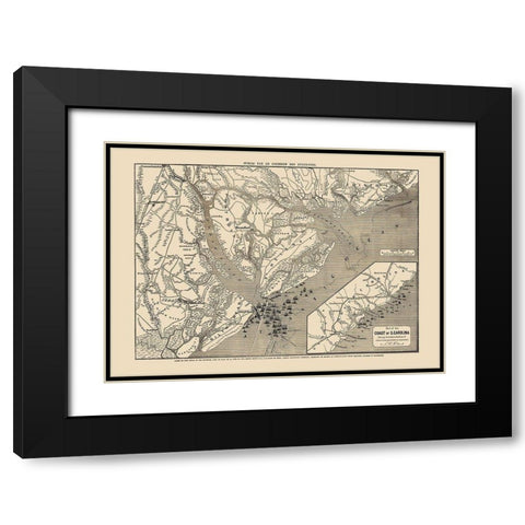 South Carolina - Colton 1860 Black Modern Wood Framed Art Print with Double Matting by Colton