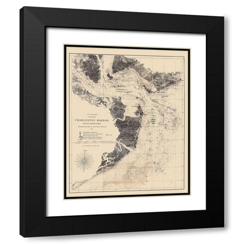 Charleston Harbor South Carolina - Bache 1863 Black Modern Wood Framed Art Print with Double Matting by Bache