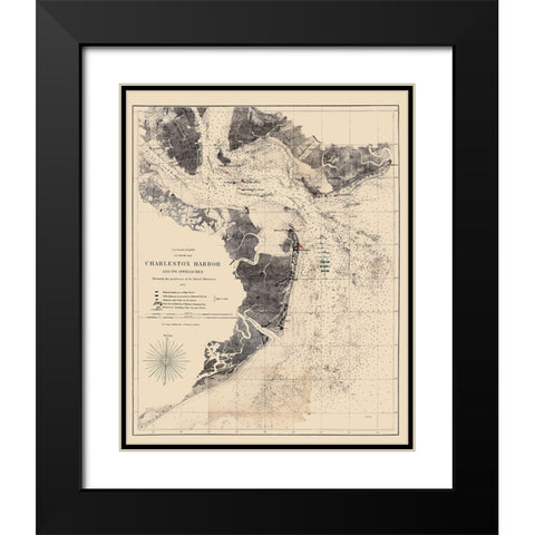 Charleston Harbor South Carolina - Bache 1863 Black Modern Wood Framed Art Print with Double Matting by Bache