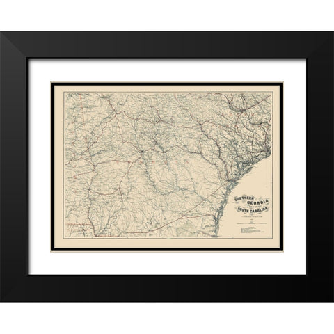 Southern Georgia South Carolina - Bache 1865 Black Modern Wood Framed Art Print with Double Matting by Bache