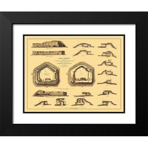 Fort Sumter at Time of Capture - Bien 1865 Black Modern Wood Framed Art Print with Double Matting by Bien