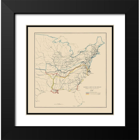 Historical Sketch of Rebellion July - Bache 1862 Black Modern Wood Framed Art Print with Double Matting by Bache