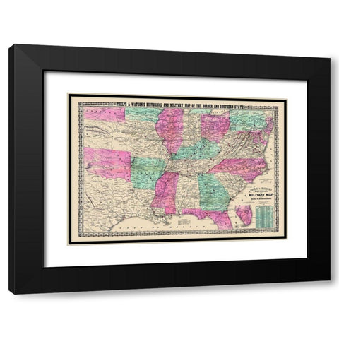 Military Border and Southern States - Phelps 1865 Black Modern Wood Framed Art Print with Double Matting by Phelps