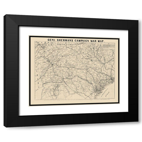 General Shermans Campaign  - Bufford 1860 Black Modern Wood Framed Art Print with Double Matting by Bufford