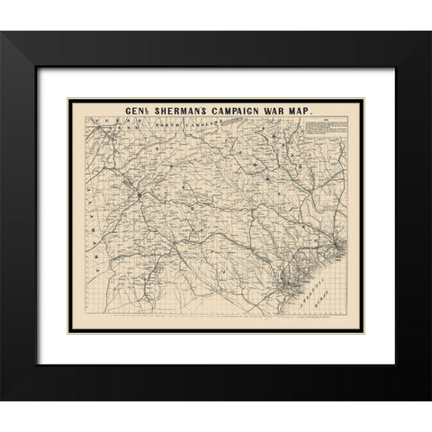 General Shermans Campaign  - Bufford 1860 Black Modern Wood Framed Art Print with Double Matting by Bufford