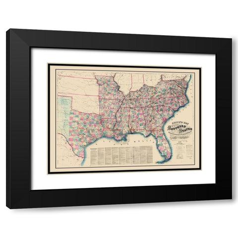 Southern States Railroads Stations Distances Black Modern Wood Framed Art Print with Double Matting by Lloyd