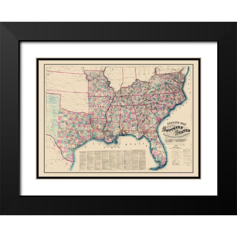 Southern States Railroads Stations Distances Black Modern Wood Framed Art Print with Double Matting by Lloyd