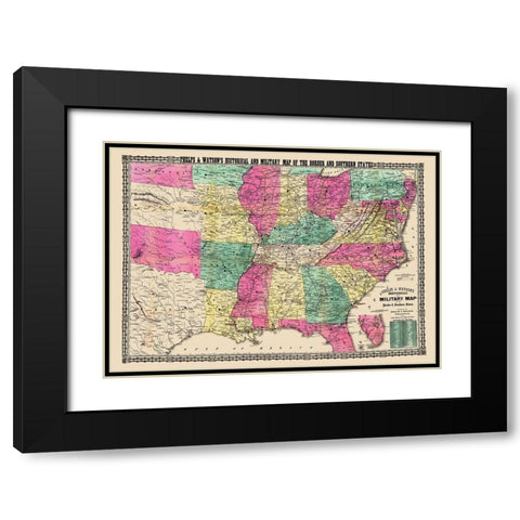 Military Border Southern States - Phelps 1863 Black Modern Wood Framed Art Print with Double Matting by Phelps