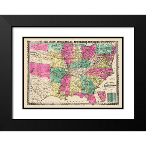 Military Border Southern States - Phelps 1863 Black Modern Wood Framed Art Print with Double Matting by Phelps