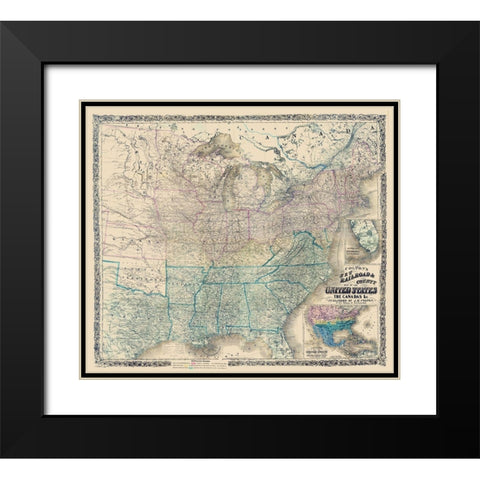 United States Canadas Railroad - Colton 1862 Black Modern Wood Framed Art Print with Double Matting by Colton