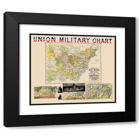 United States Canada Railroads Water Courses Black Modern Wood Framed Art Print with Double Matting by Magnus