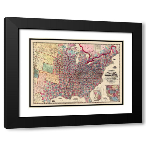 US Canada Showing Battlefields Railroads Black Modern Wood Framed Art Print with Double Matting by Lloyd