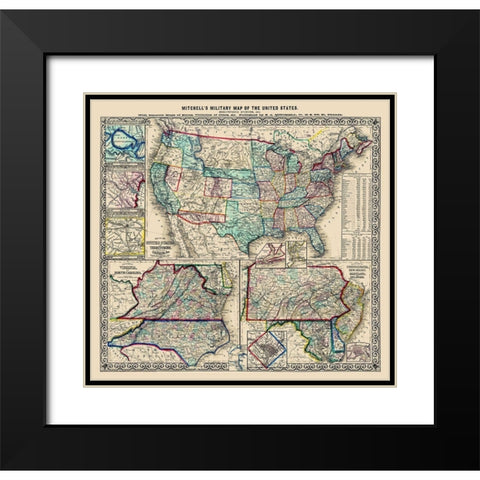 United States Military Forts - Mitchell 1861 Black Modern Wood Framed Art Print with Double Matting by Mitchell