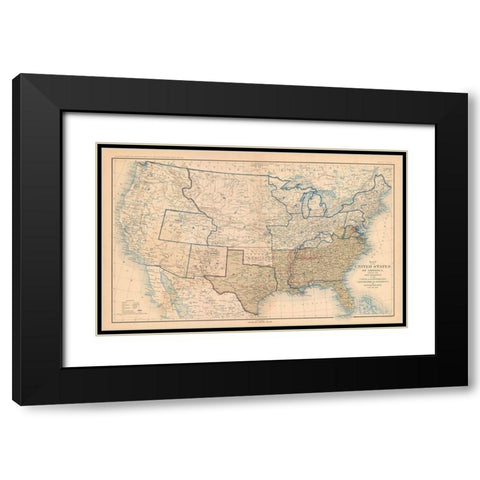 Boundaries of United States 1861 - Bien 1894 Black Modern Wood Framed Art Print with Double Matting by Bien