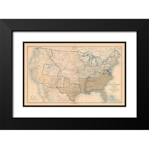 Boundaries of United States 1861 - Bien 1894 Black Modern Wood Framed Art Print with Double Matting by Bien