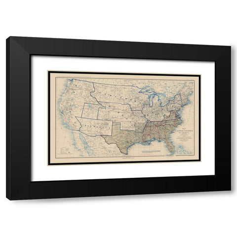 United States Union Confederation Lines 1862 Black Modern Wood Framed Art Print with Double Matting by Bien