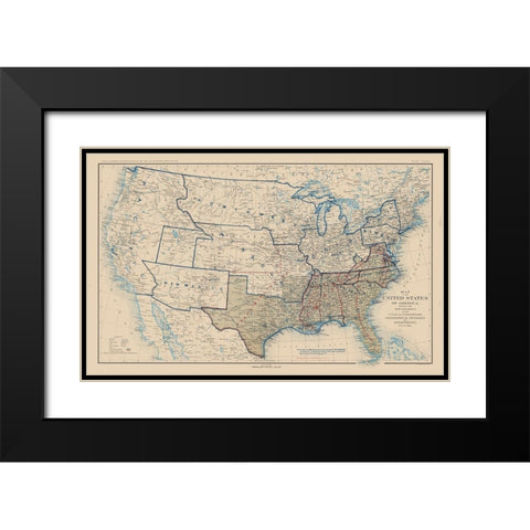 United States Union Confederation Lines 1862 Black Modern Wood Framed Art Print with Double Matting by Bien