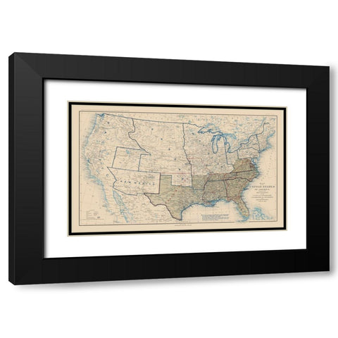 United States Confederation Lines 1862 - Bien 1894 Black Modern Wood Framed Art Print with Double Matting by Bien