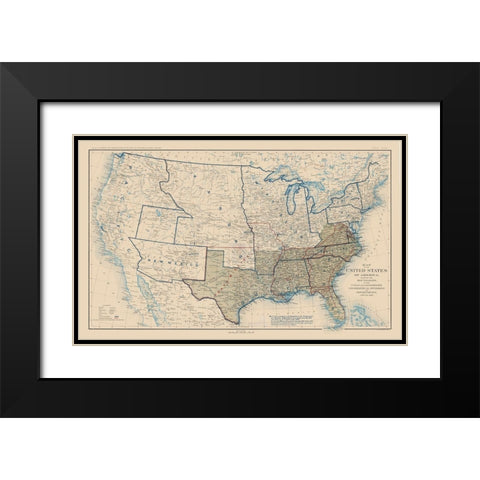 United States Confederation Lines 1862 - Bien 1894 Black Modern Wood Framed Art Print with Double Matting by Bien