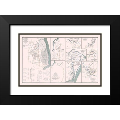 Rebel Defenses 9 Views Alabama Virginia Tennessee Black Modern Wood Framed Art Print with Double Matting by Bien