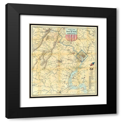 Army Seat of War In Virginia - Disturnell 1861 Black Modern Wood Framed Art Print with Double Matting by Disturnell