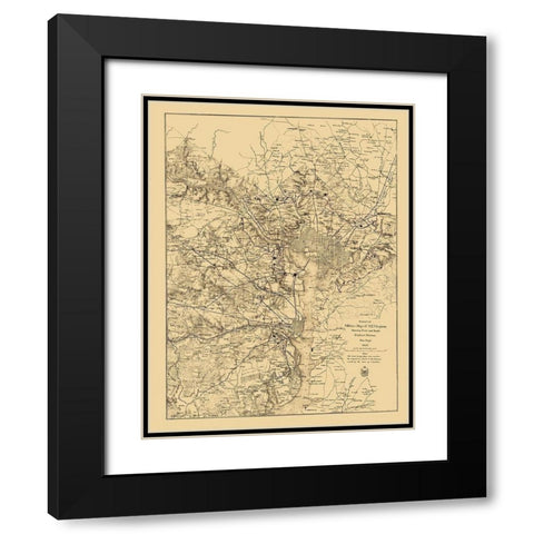 Civil War Virginia Forts Roads - US War Dept 1865 Black Modern Wood Framed Art Print with Double Matting by USWD
