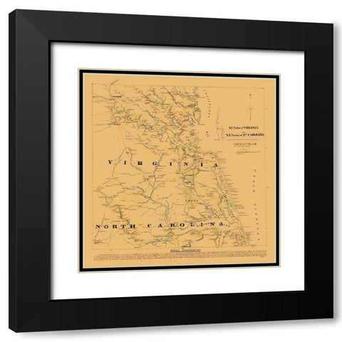 Virginia North Carolina - Cram 1860 Black Modern Wood Framed Art Print with Double Matting by Cram