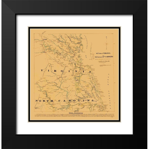 Virginia North Carolina - Cram 1860 Black Modern Wood Framed Art Print with Double Matting by Cram