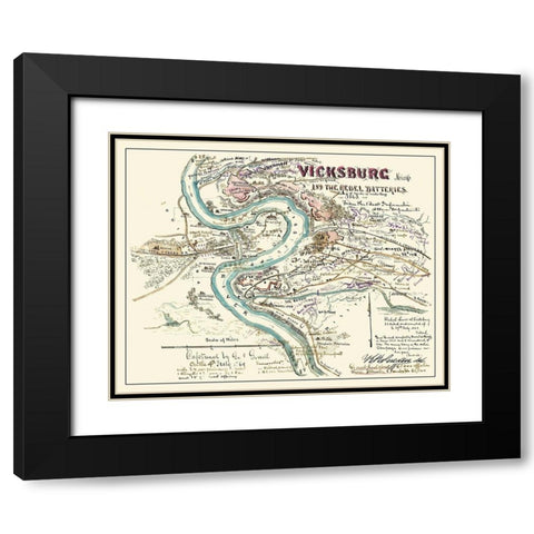Vicksburg Mississippi Rebel Batteries Black Modern Wood Framed Art Print with Double Matting by Sherman