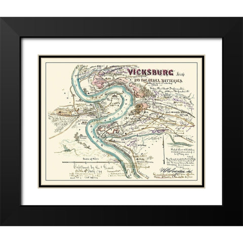 Vicksburg Mississippi Rebel Batteries Black Modern Wood Framed Art Print with Double Matting by Sherman