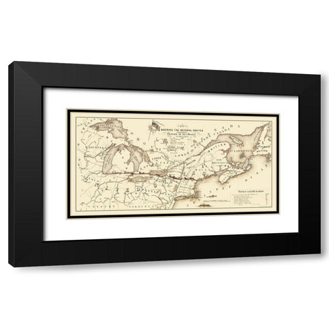 Gunboat Routes United States Canada - Sweet 1862 Black Modern Wood Framed Art Print with Double Matting by Sweet