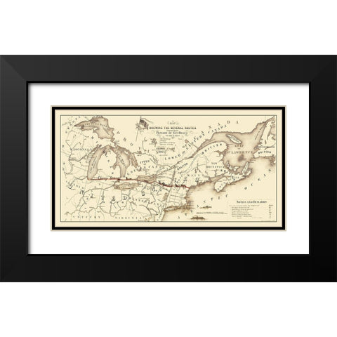 Gunboat Routes United States Canada - Sweet 1862 Black Modern Wood Framed Art Print with Double Matting by Sweet