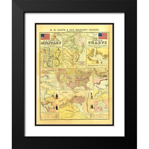 Military Campaign Charts of United States Black Modern Wood Framed Art Print with Double Matting by Lloyd