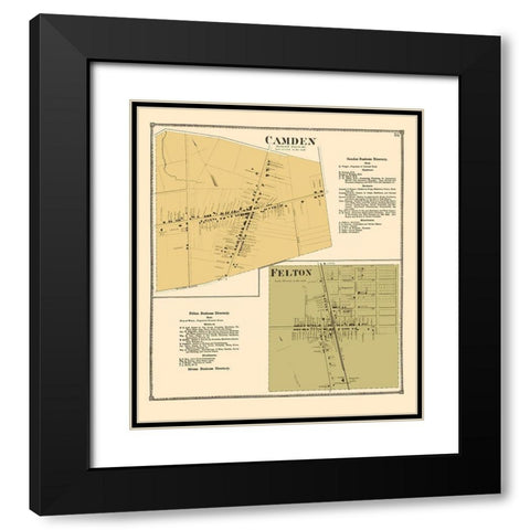 Camden, Felton Delaware Landowner - Beers 1868 Black Modern Wood Framed Art Print with Double Matting by Beers