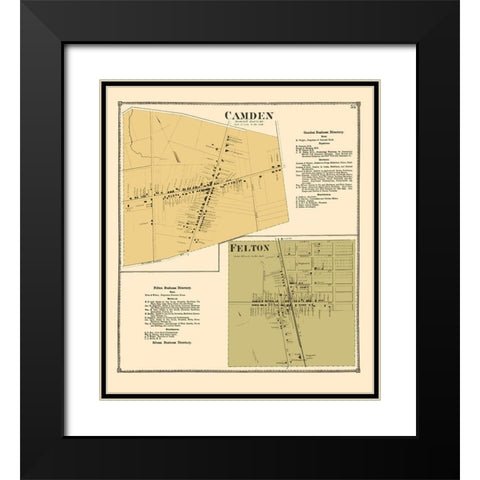 Camden, Felton Delaware Landowner - Beers 1868 Black Modern Wood Framed Art Print with Double Matting by Beers