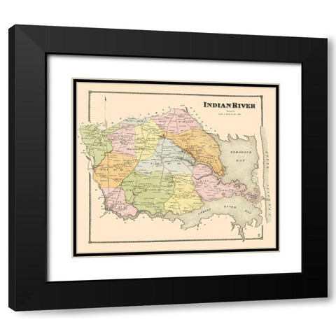 Indian River Delaware Landowner - Beers 1868 Black Modern Wood Framed Art Print with Double Matting by Beers