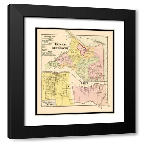 Lewes, Rehoboth Delaware Landowner - Beers 1868 Black Modern Wood Framed Art Print with Double Matting by Beers