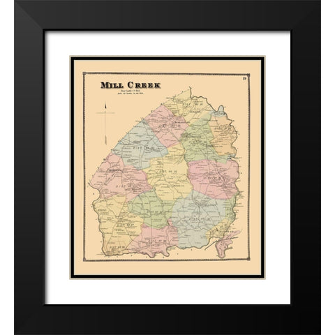Mill Creek Delaware Landowner - Beers 1868 Black Modern Wood Framed Art Print with Double Matting by Beers