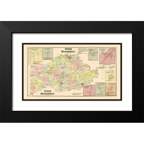 North and South Murderkill Delaware Landowner Black Modern Wood Framed Art Print with Double Matting by Beers