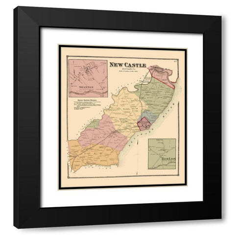 New Castle Delaware Landowner - Beers 1868 Black Modern Wood Framed Art Print with Double Matting by Beers