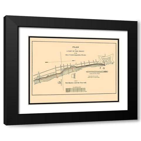 St Augustine, Fort Marion, Sea Wall Florida Black Modern Wood Framed Art Print with Double Matting by Duney