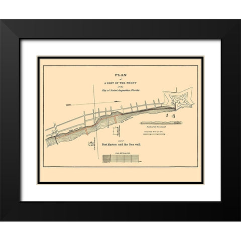 St Augustine, Fort Marion, Sea Wall Florida Black Modern Wood Framed Art Print with Double Matting by Duney